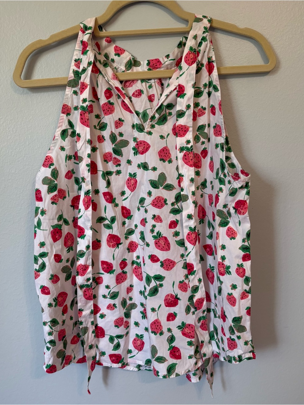 J. Crew White Sleeveless Camisole with Pink & Green Strawberry Print